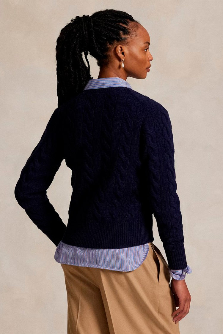 Polo Ralph Lauren Navy Wool-Cashmere Blend Cable-Knit Cardigan