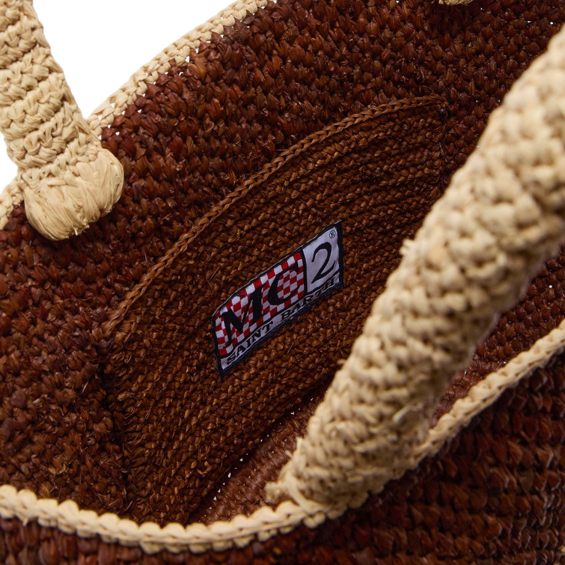 Mc2 Saint Barth Two-Tone Raffia Straw Bag With Embroidered Logo And Tassel Detail