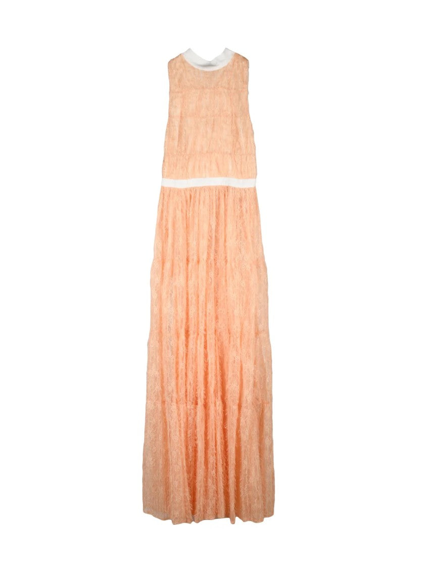 Elisabetta Franchi Peach Polyester Women Long Flared Transparent Dress