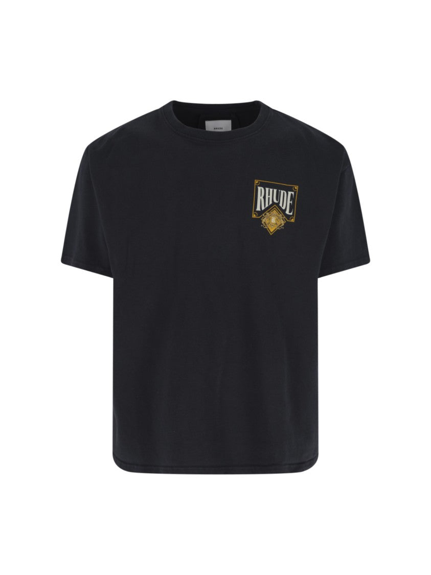 Rhude Black Cropped Graphic Ornate Logo T-Shirt