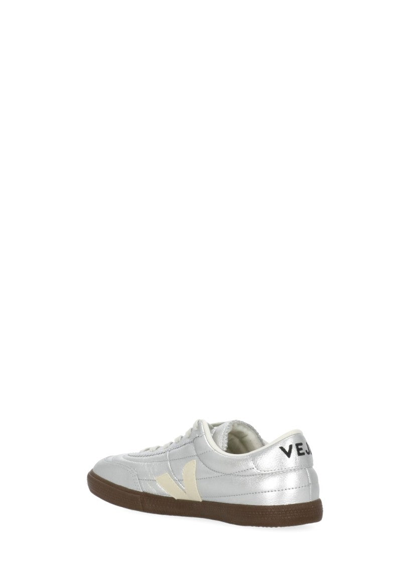 Veja Metallic Silver Low-Top Leather Sneakers