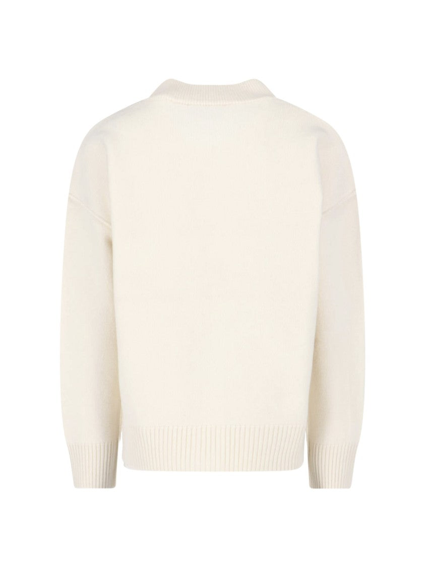 Ami Paris Cream Ami De Coeur Virgin Cardigan