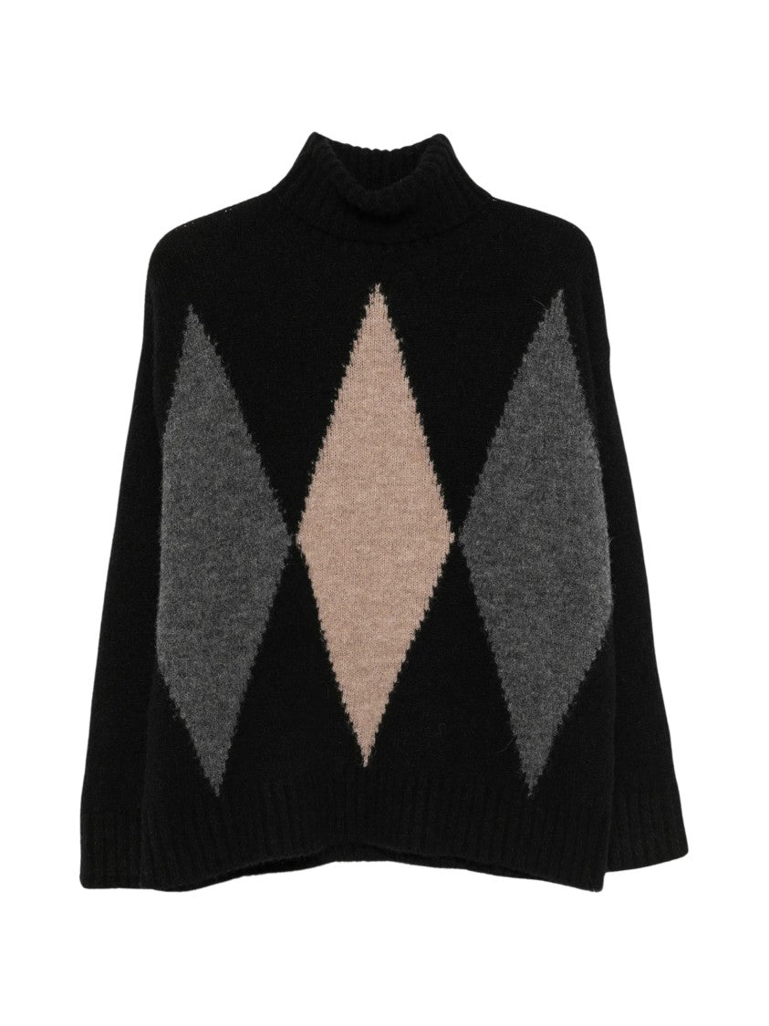 Jucca Turtleneck Sweater With Bold Intarsia Pattern And Relaxed Fit