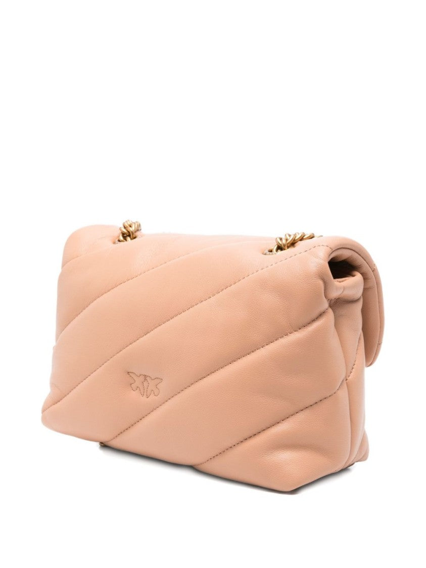 Pinko Quilted Beige Vitello Leather Shoulder Bag