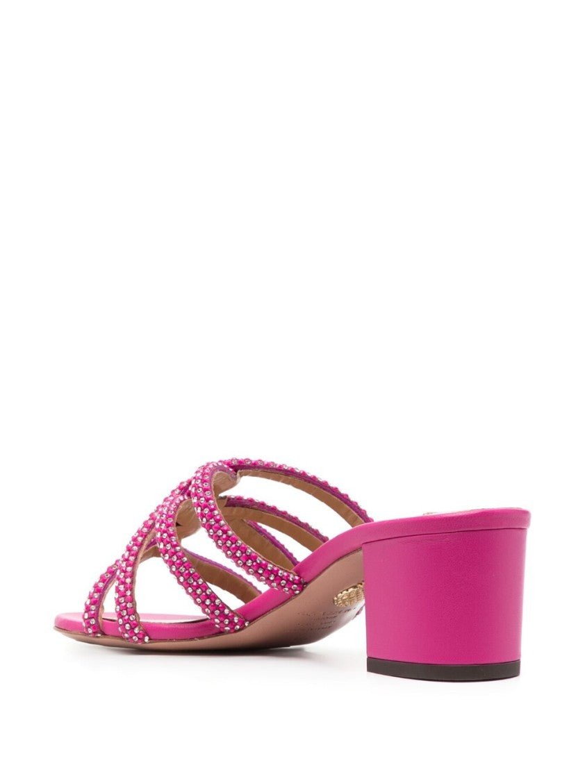Aquazzura Crystal-Embellished Fuchsia Leather Mules