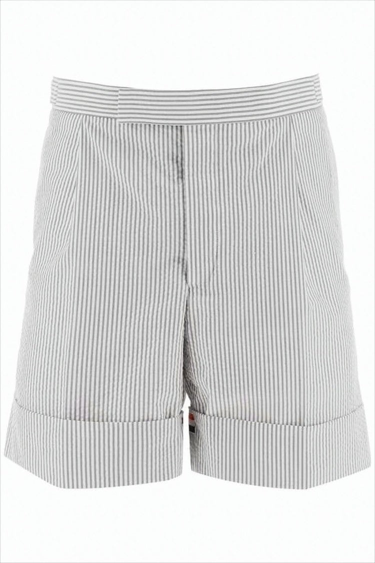 Thom Browne Tailored White Shorts With Subtle Pinstripe And Tricolor Detail
