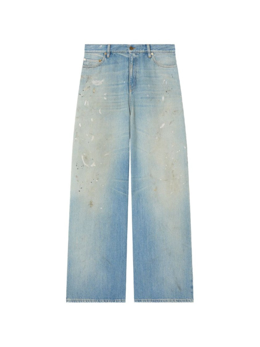 Golden Goose Light Blue Wide-Leg Jeans With Distressed Details