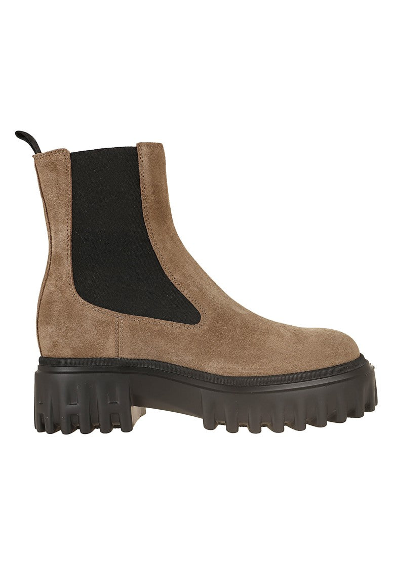 Hogan Sand Suede H700 Chunky Sole Chelsea Boots