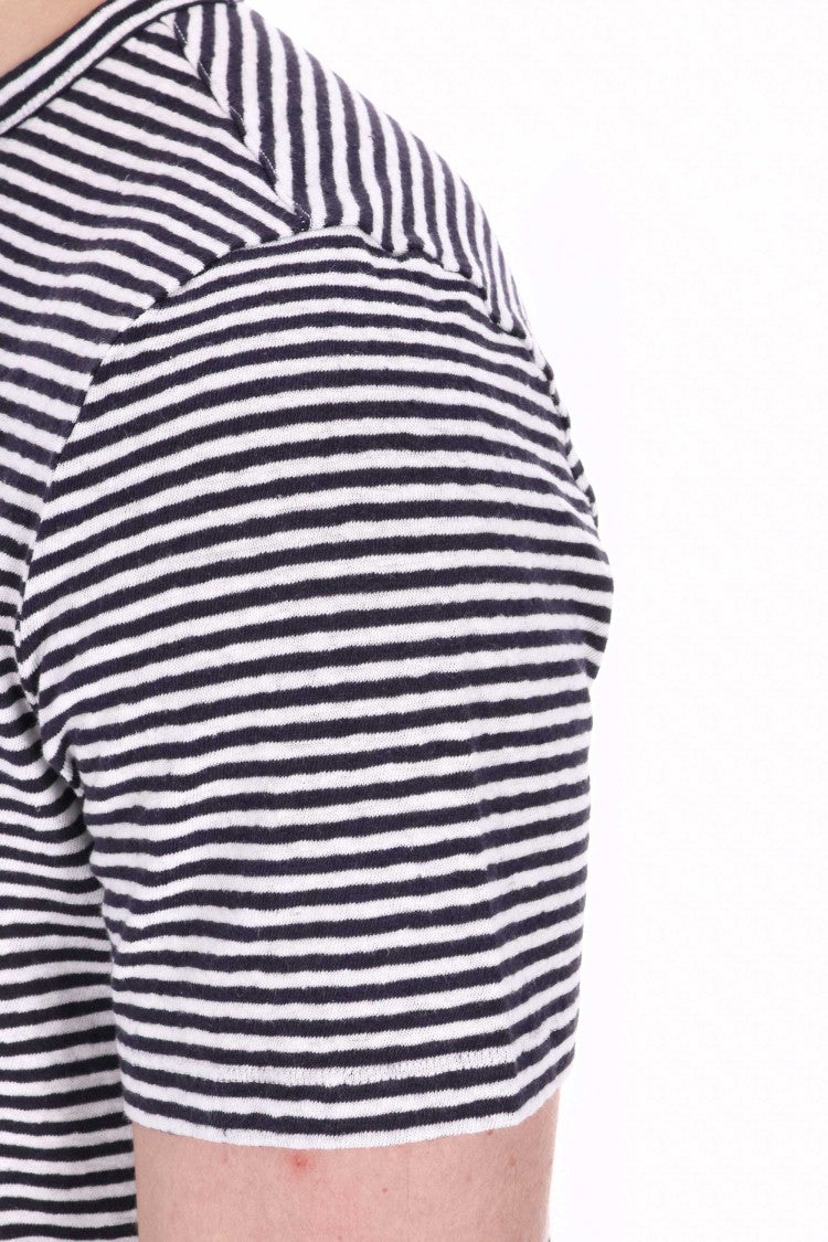 Officine Generale Horizontal Stripe Cotton-Linen T-Shirt