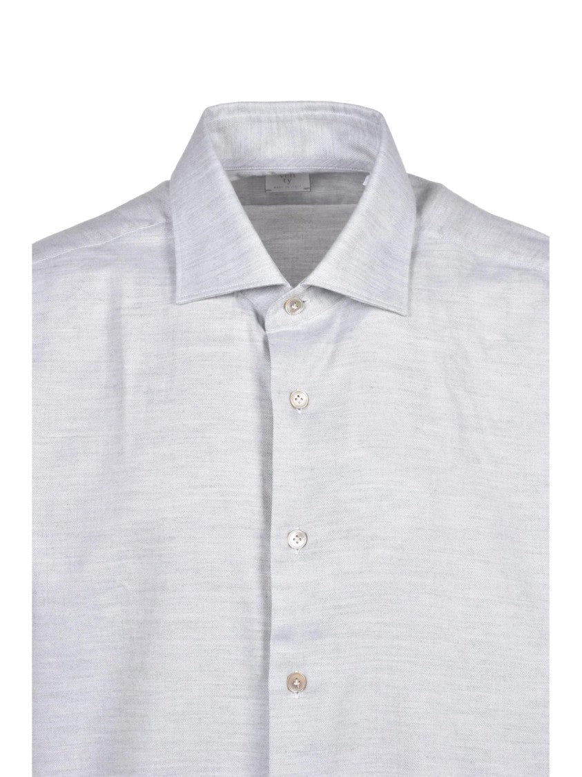 Eleventy Light Grey Plaid Cotton-Blend Flannel Shirt