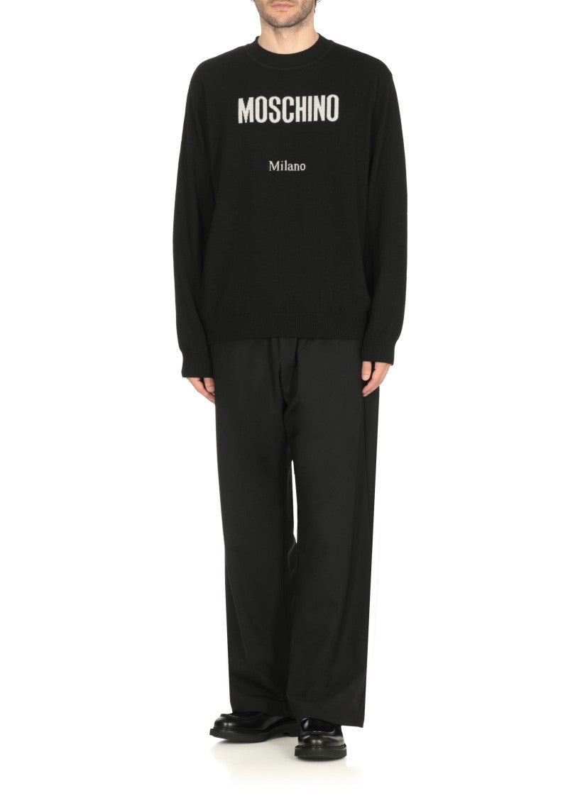 Moschino Crewneck Sweater In Black Wool Blend