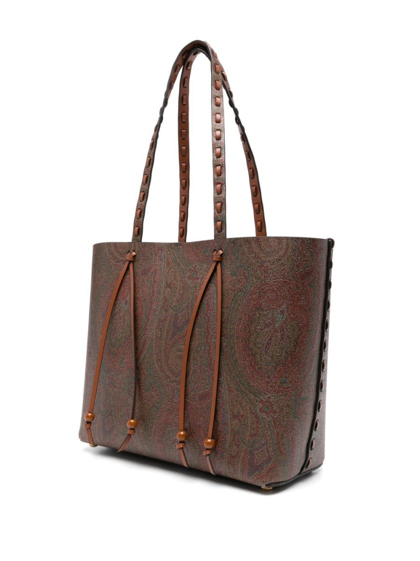 Etro Patterned Brown Calfskin Tote Bag