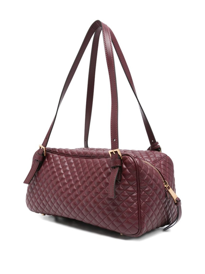 Versace Quilted Bordeaux Shoulder Bag With Gold-Tone Accents