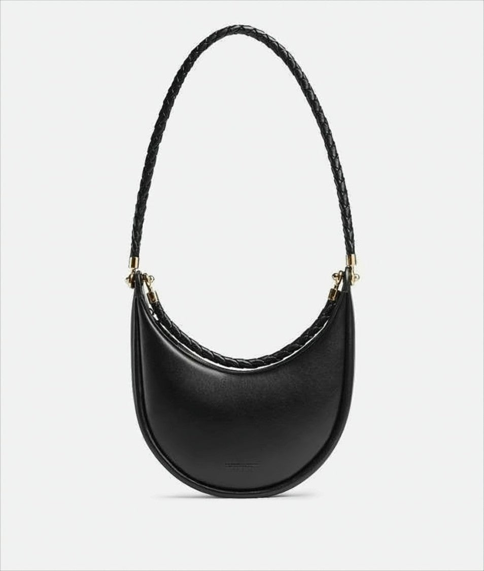Bottega Veneta Crescent-Shaped Black Leather Shoulder Bag