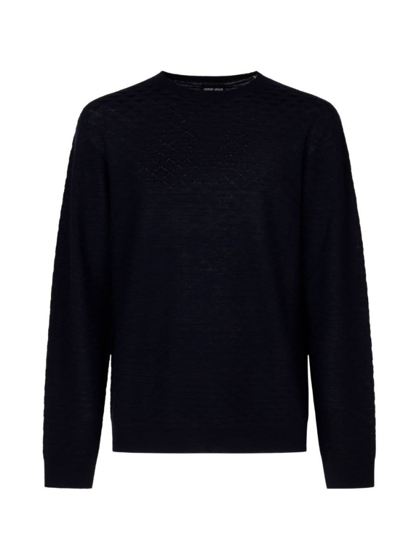 Giorgio Armani Textured Wool Sweater With Crew Neckline And Timeless Silhouette