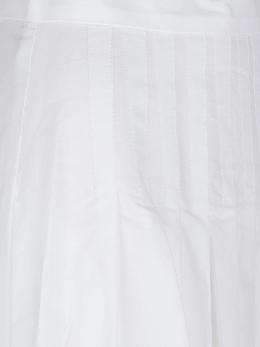 Max Mara Flared White Cotton Midi Skirt With Vertical Stitching