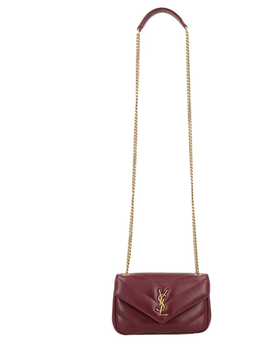 Saint Laurent Quilted Burgundy Mini Shoulder Bag With Chain Strap