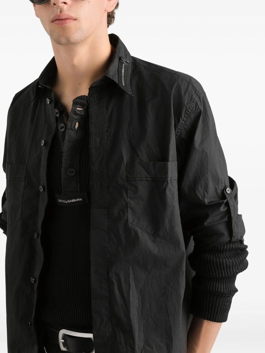 Dolce & Gabbana Long-Sleeve Black Cotton Button Tab Shirt
