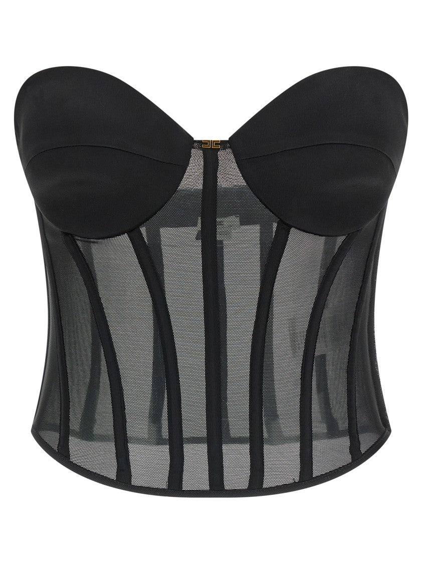 Elisabetta Franchi Structured Off-The-Shoulder Black Bustier Top With Satin Accents