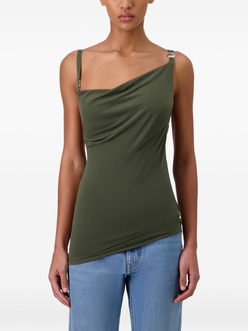 Coperni Green Draped Neckline Slim Strap Top