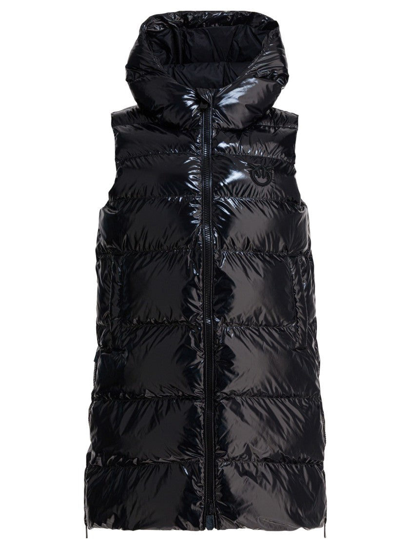 Pinko Glossy Quilted Sleeveless Jacket With High Collar