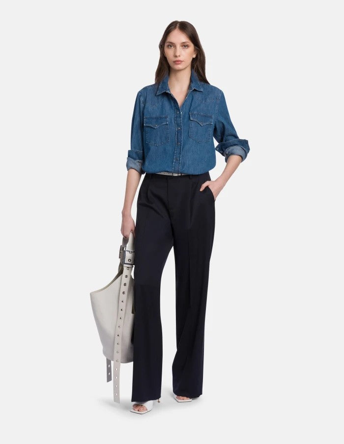 Dondup Medium Blue Wash Denim Shirt With Button-Down Front