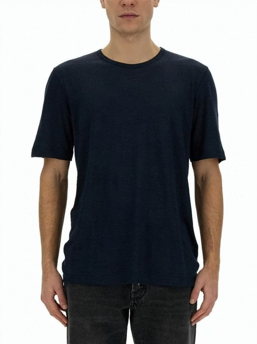 Lardini Relaxed Fit Deep Navy Linen T-Shirt