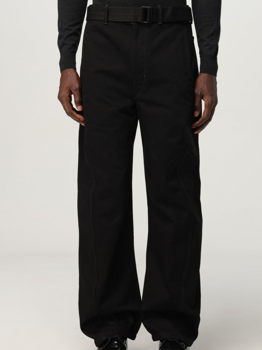 Lemaire Twisted Belted Black Pants With Structured Silhouette