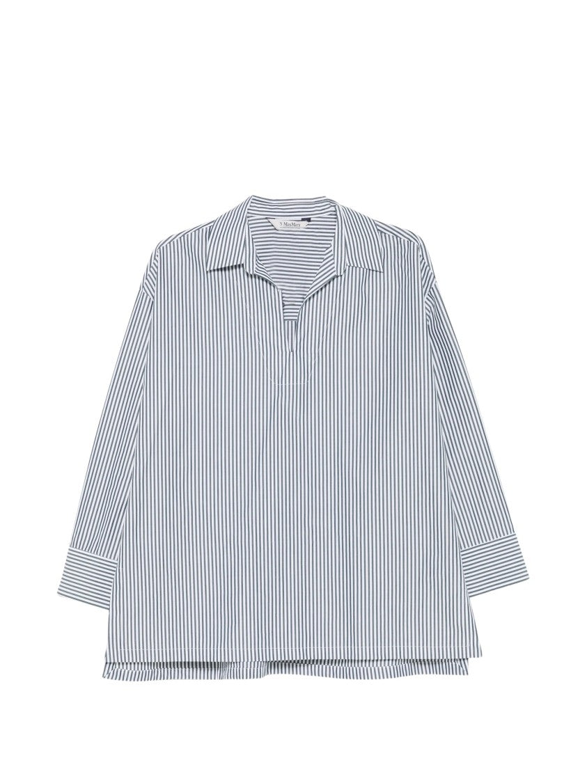 Max Mara White Blue Striped Cristel Cotton Shirt