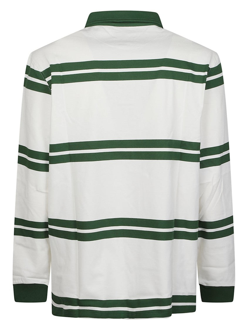 Drôle De Monsieur Embroidered Logo Striped Long-Sleeve Cotton Polo Shirt