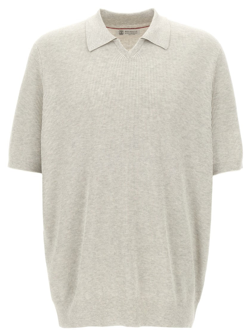 Brunello Cucinelli Ribbed Polo Shirt With V-Neck
