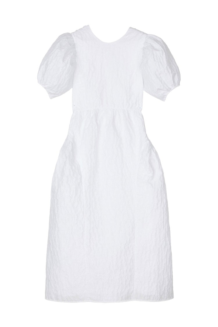 Cecilie Bahnsen Matelassé Dress With Sculptural Puff Sleeves And Bow Closure