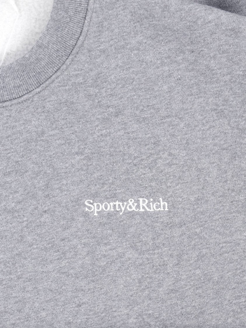 Sporty And Rich Grey Ribbed Neckline Cotton-Blend Sweatshirt