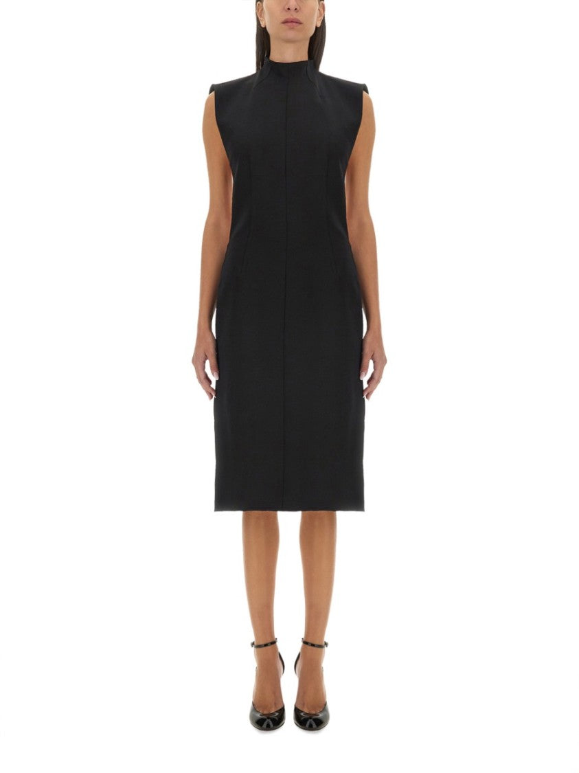 Sportmax Structured Black Midi Dress With High Neckline