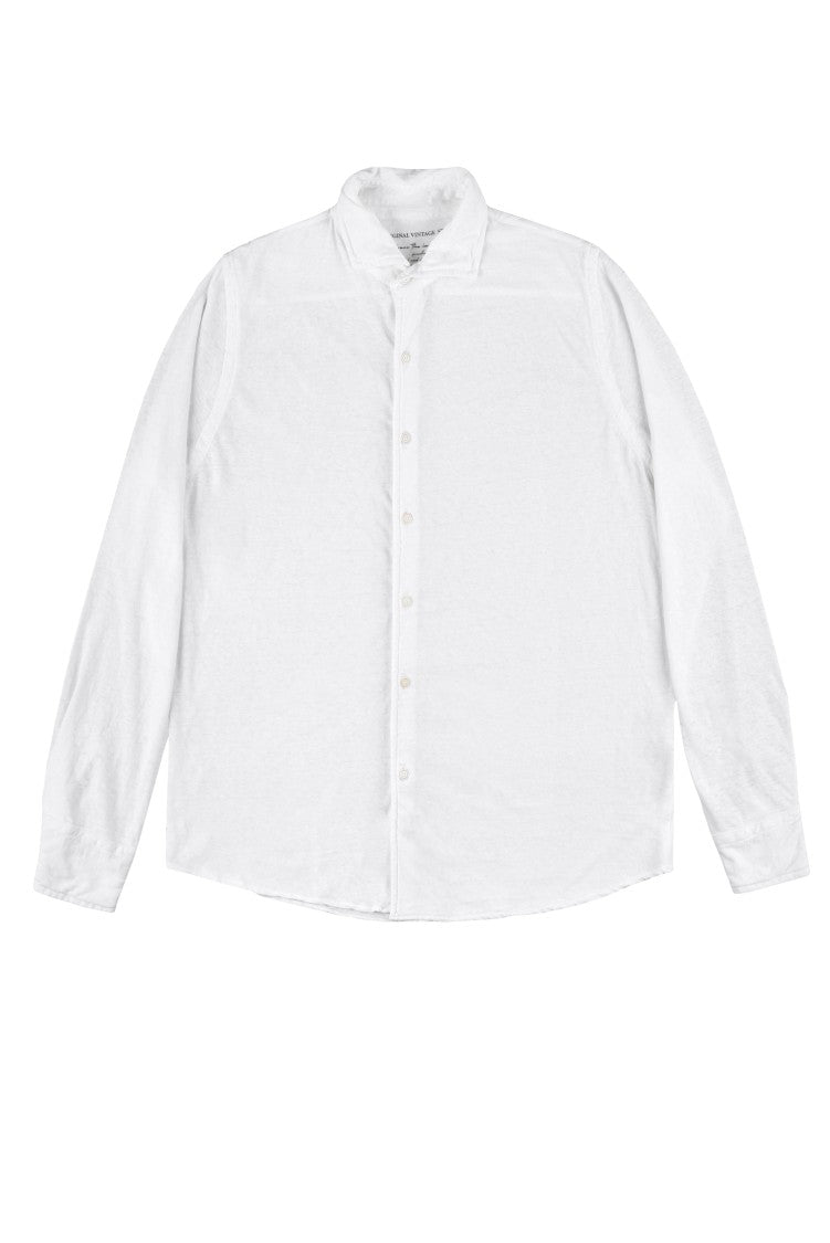 Original Vintage White Cotton Linen Button-Up Shirt