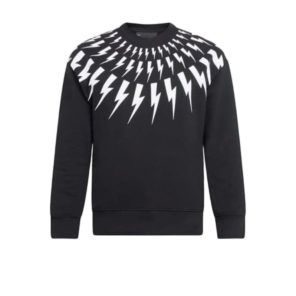 Neil Barrett Long-Sleeve Black Pullover With Lightning Bolt Design