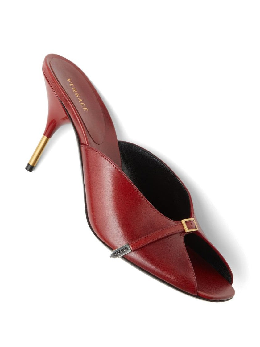 Versace Pointed Toe Sandals With Metallic Gold Accent