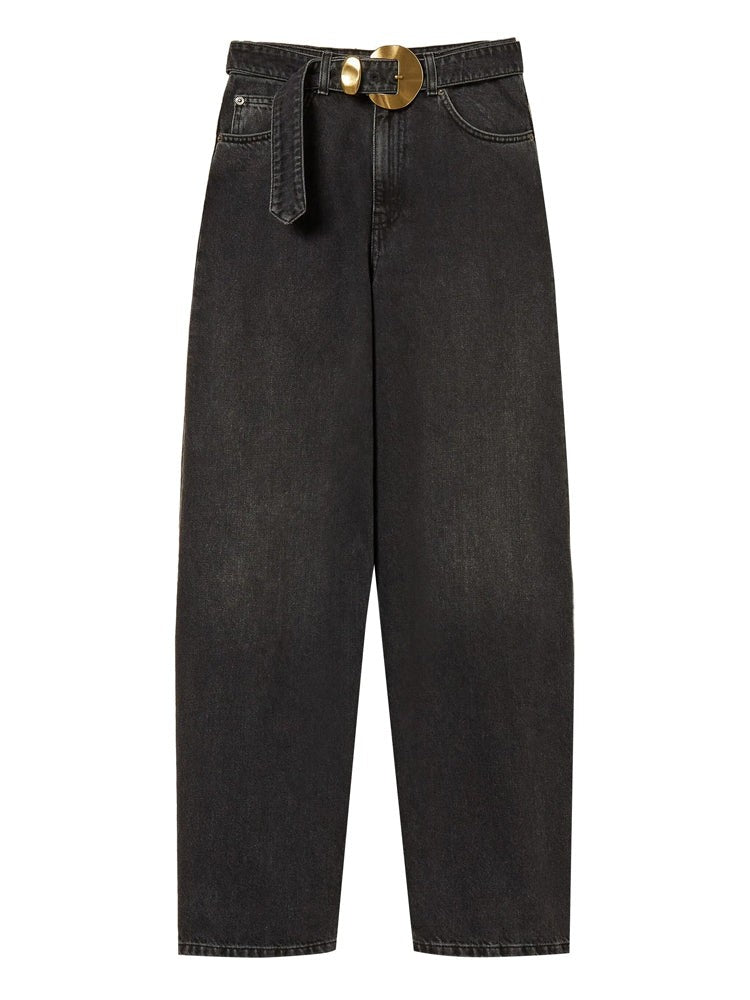 Twin-Set Black High-Waisted Wide-Leg Cotton Jeans