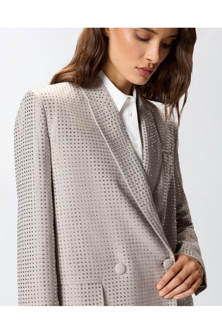 Pinko Grey Allover Crystal Shawl Lapel Polyester-Blend Blazer