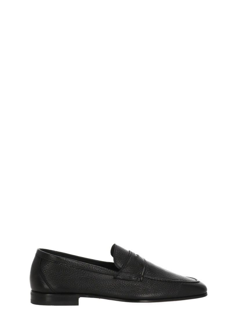 Berwick 1707 Black Pebbled Leather Mask Loafers