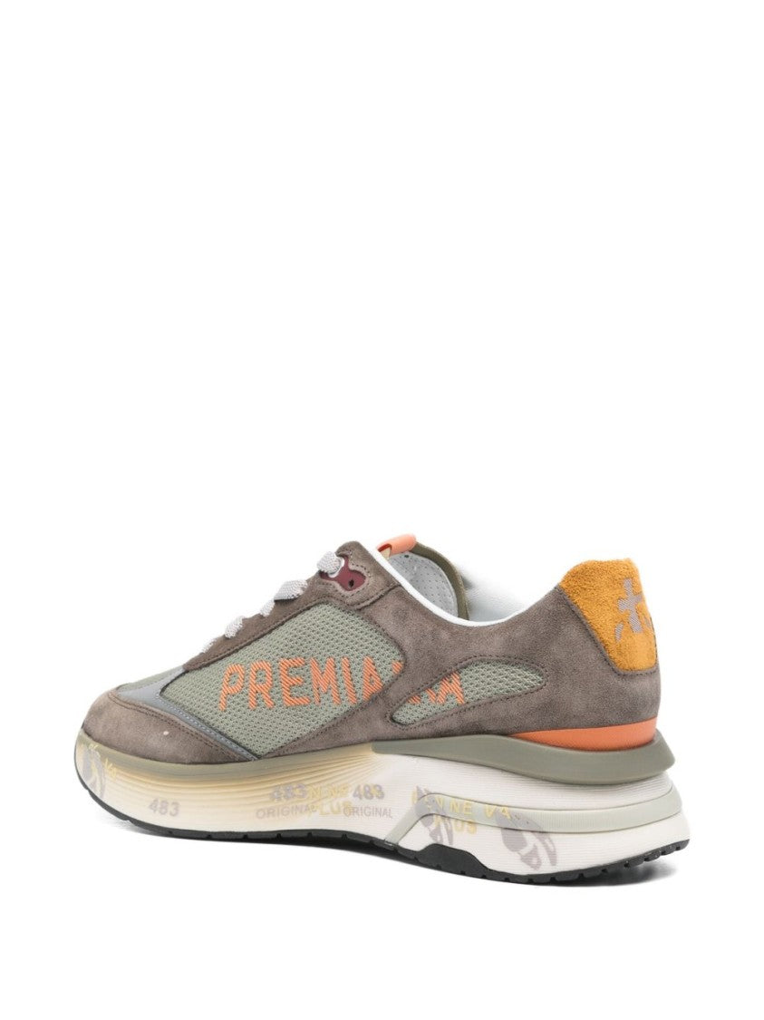 Premiata Brown Suede Sneakers With Mesh Accents And Lace-Up Design