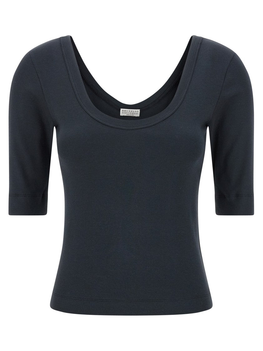 Brunello Cucinelli Stretch Cotton Ribbed Jersey T-Shirt