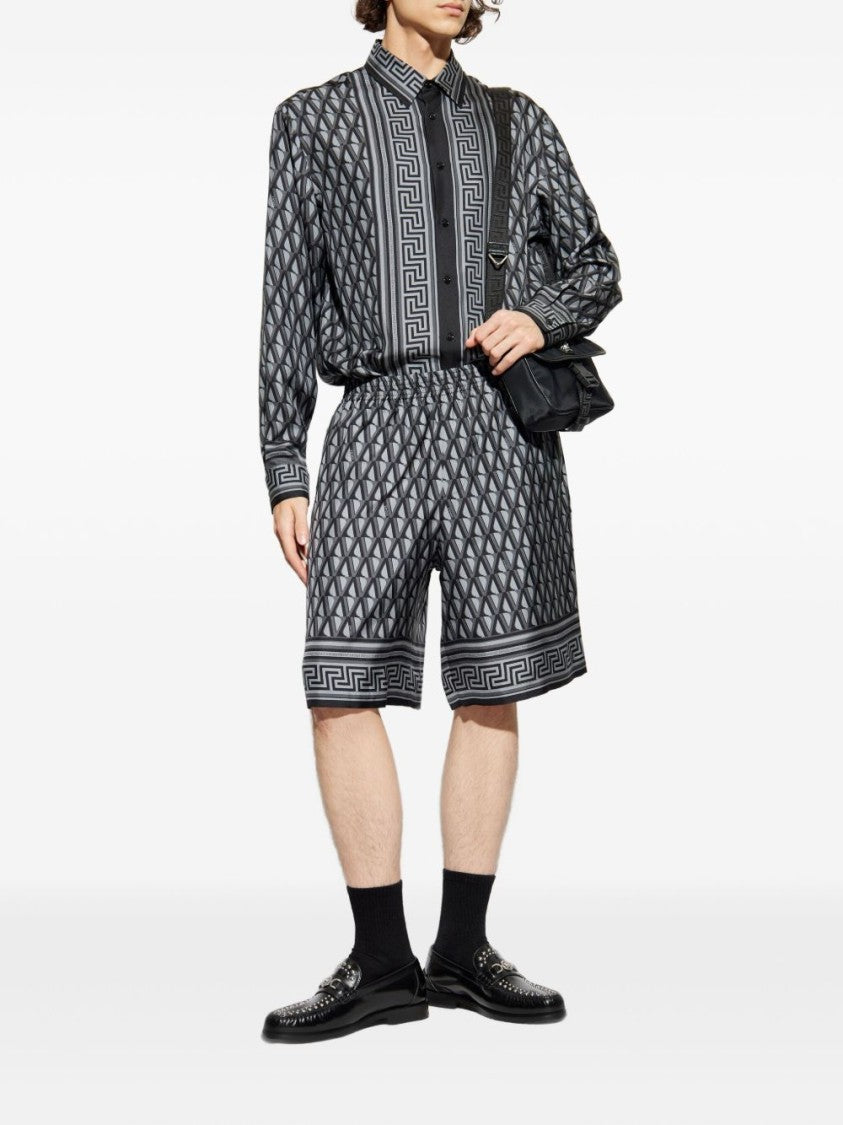Versace Grey Geometric Pattern Silk Shirt