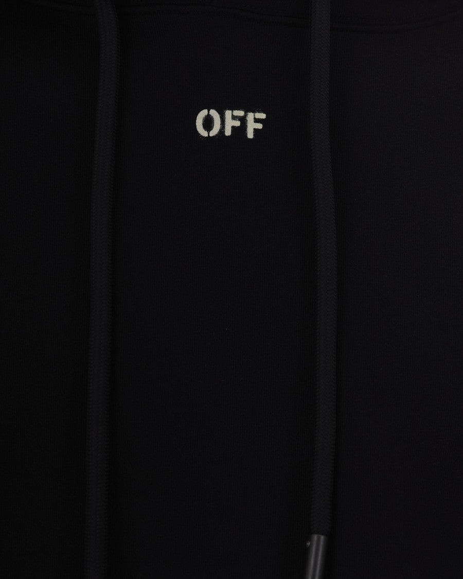 Off-White Black Hoodie With Adjustable Drawstring And Kangaroo Pocket