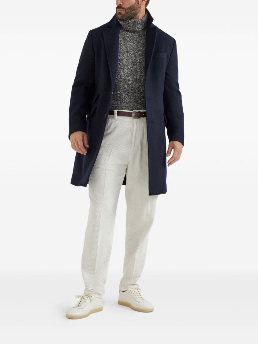 Brunello Cucinelli Tailored Long Coat With Classic Lapel And Contrasting Inner Lining
