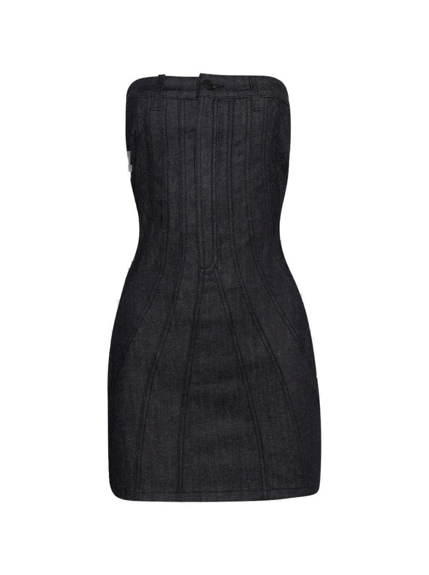 Mugler Spiral Bustier Dress Raw Blue