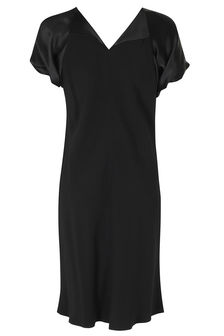 Alberta Ferretti Black Enver Satin V-Neck Bow Detail Viscose Mini Dress