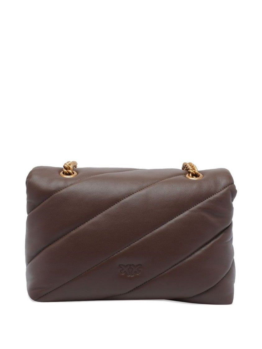 Pinko Quilted Brown Calf Leather Shoulder Bag