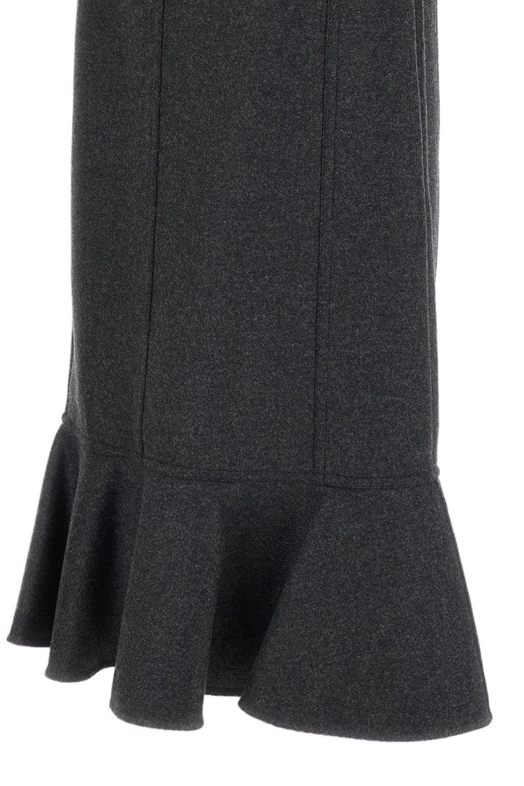 Plan C Grey Double Wool Ruffled Midi Skirt