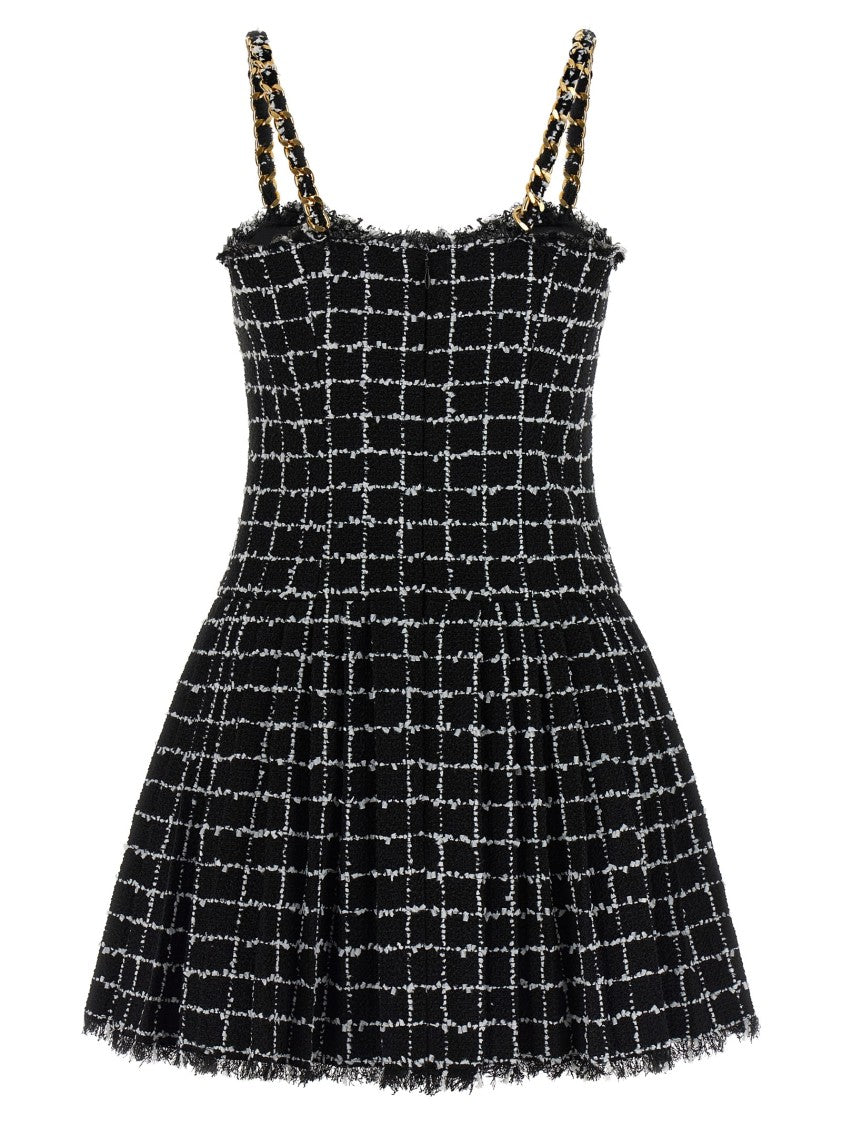 Balmain Tweed Mini Dress With Corset Bodice And Chain Straps